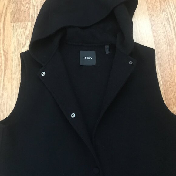 Theory Clairene Wool Cashmere Black Hooded Vest Size S - Picture 5 of 10